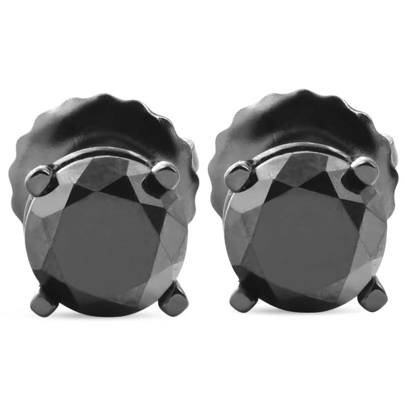 2 TCW Black Gold Round Black Diamond Screw Back Studs Earrings