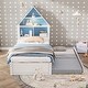 preview thumbnail 1 of 32, House Platform Bed with Led Light Bookcase Headboard and Trundle White+Blue - Twin