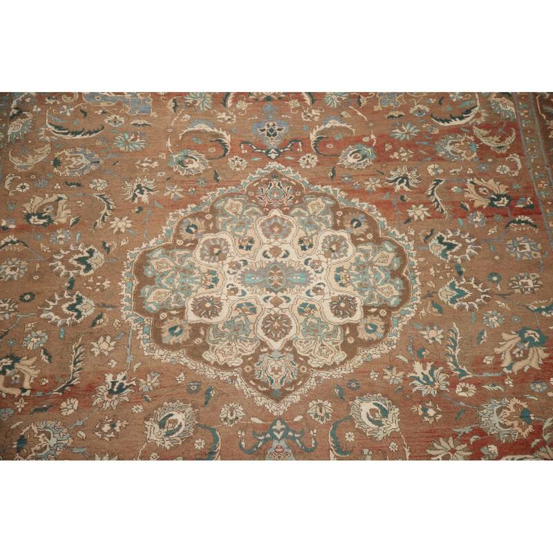 Hand Knotted Oriental 100% Wool Carpet Traditional Floral Brown Mashad Area Rug - 12' 1'' X 8' 10''