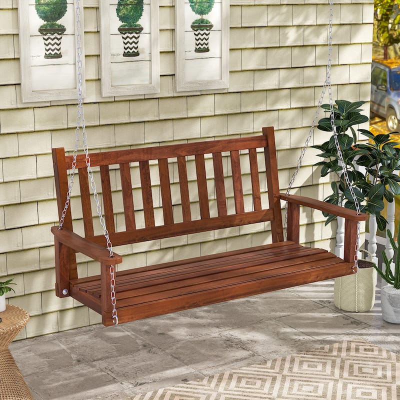Costway 2-Person Wooden Outdoor Porch Swing Heavy Duty Patio Hanging - See Details - Brown