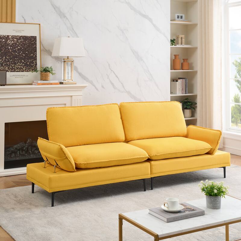 89-inch Yellow Polyester Blend Sofa for Apartment and Office