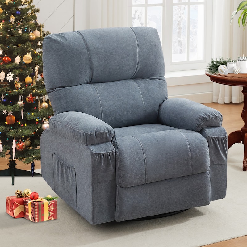 360° Linen Swivel Rocker Recliner with Side Pockets