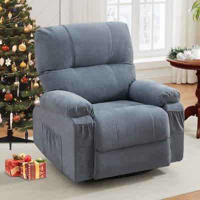 360 Swivel Manual Recliner Single Sofa Chair Fabric Lounge Chair with Pull Out Footrest and Side Pockets