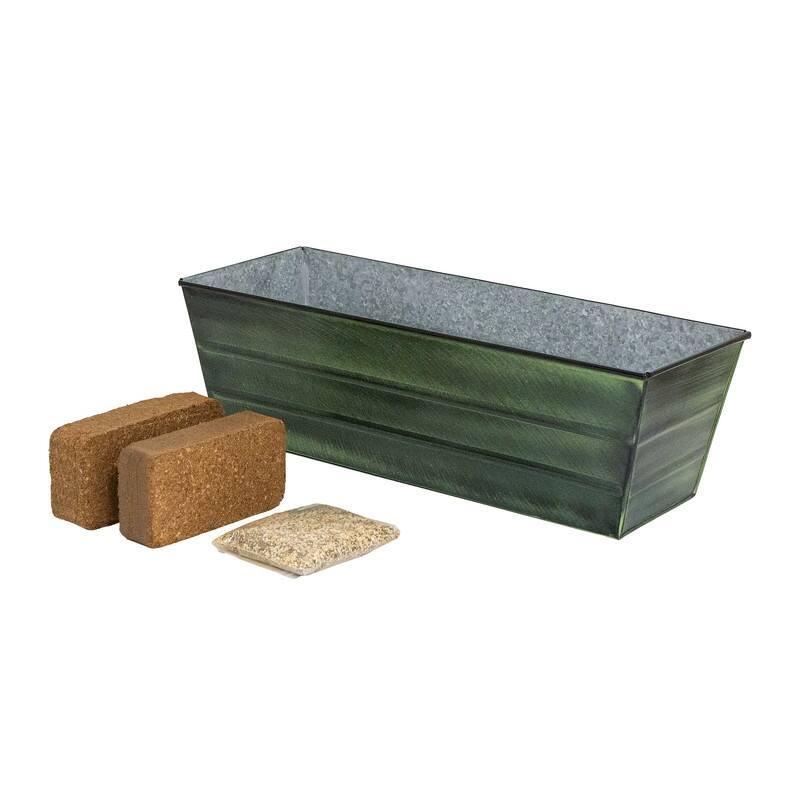Achla Designs 24" W Medium Galvanized Steel Indoor Outdoor Bloom Box Garden Growing Kit, Garden Accent - Green Patina