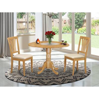 East West Furniture 3-piece Dining Set - Round Table and Dinette Chair Oak Finish (Seat Type Options)