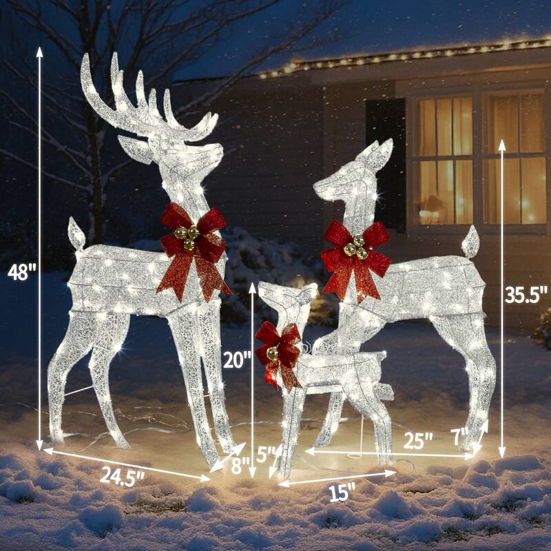 3-Piece Lighted Christmas Reindeer Family Set Outdoor Decorations Weather Proof Sparkling Deer Family