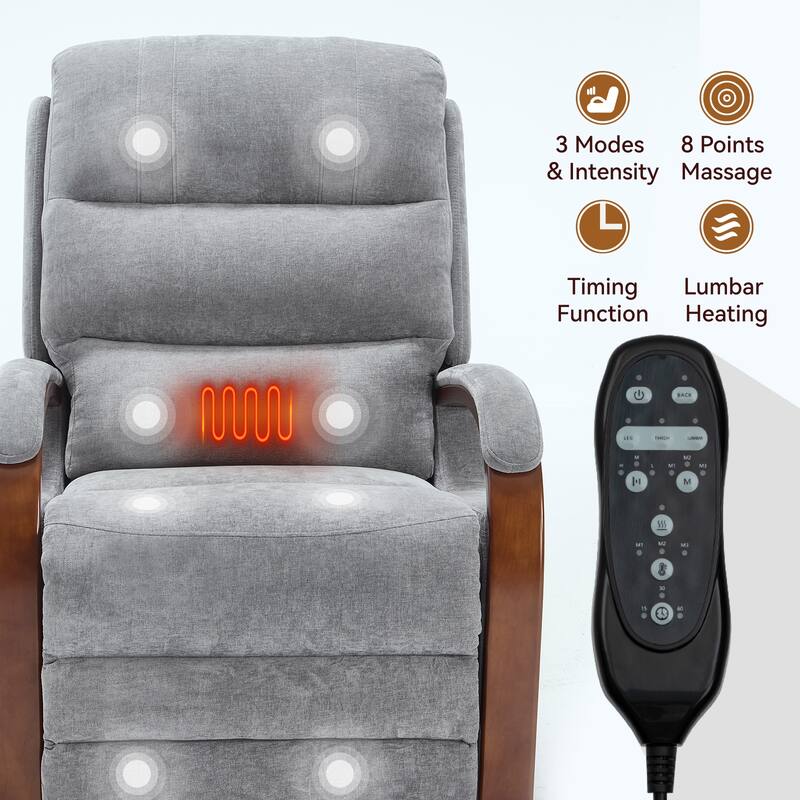 Roomfitters Dual Motor Power Lift Recliner, Infinite Position Massage Chair with Solid Wood Armrests, Chenille
