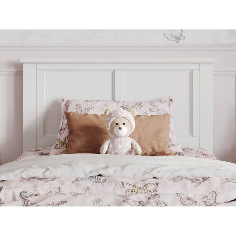 Twin Bed with Trundle & Panel Headboard - White Platform Bed Frame with Storage