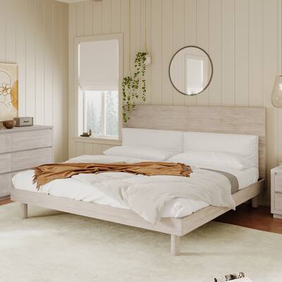 King Stone Gray Classic Solid Wood Grain Platform Bed Frame