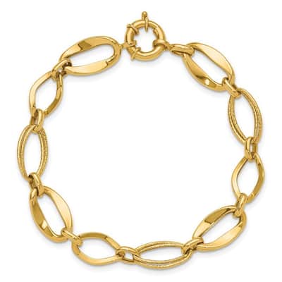 Curata 10k Yellow Gold 7.5" 10.25mm Polished Textured Oval Links Bracelet