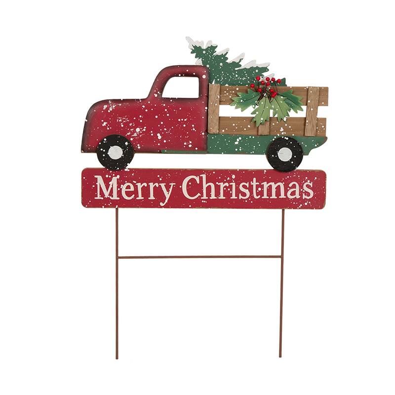 Glitzhome Metal Christmas Truck Garden Yard Stake or Wall Decor