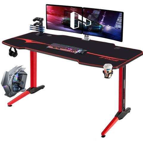Homall T Shaped Gaming Desk Computer Office Desk with Cup Holder and Headphone Hook