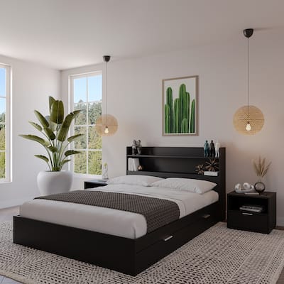 Hunter Platform Bed With Headboard And 2 Nightstands