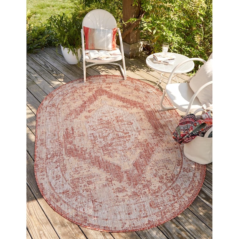 Outdoor Nirie Collection Area Rug - Rust Red - 5'3"x7'10" Oval
