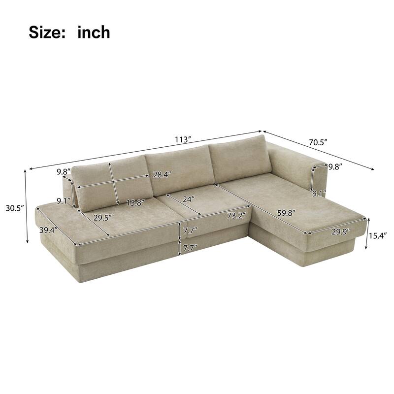 Christopher Knight Home - American Design Chenille 113" Modular Sectional Sofa with Double Layer Cushions
