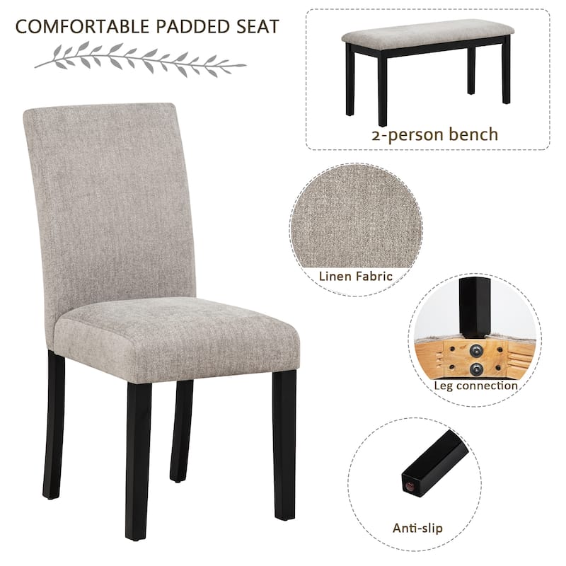 GDFStudio - Aurelia Luxury Concrete-Effect Tabletop Rectangular Dining Table Set with 4 Upholstered Chairs (with/without Bench)