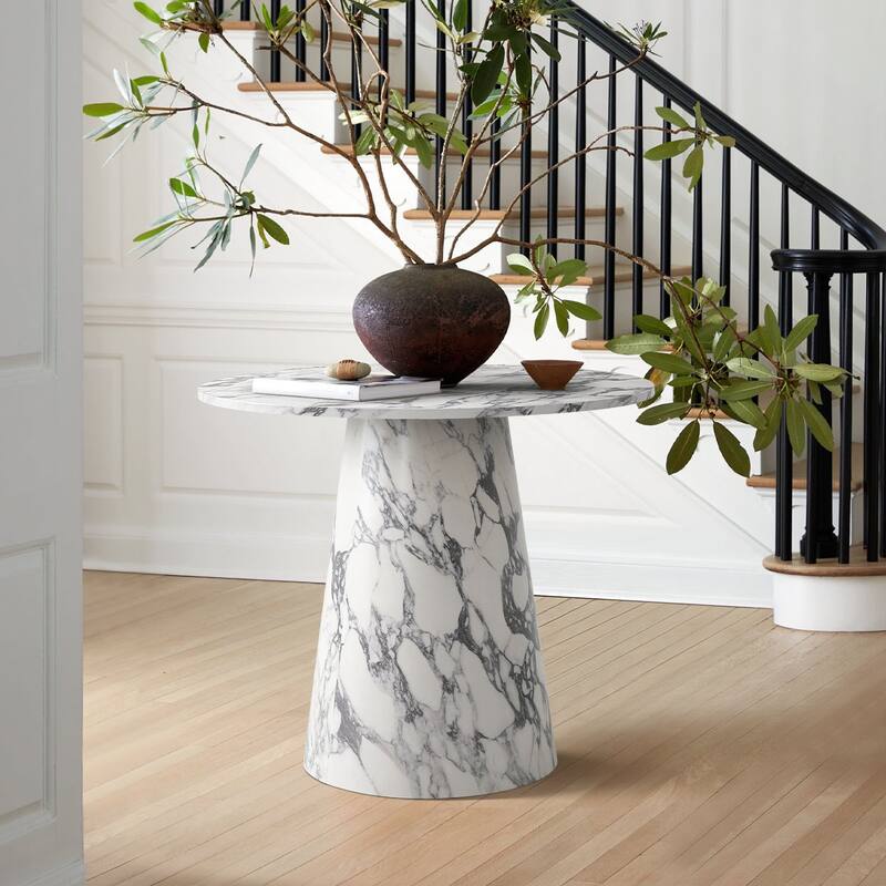 35" Faux Marble Small Round Pedestal Dining Table - BVLGARI