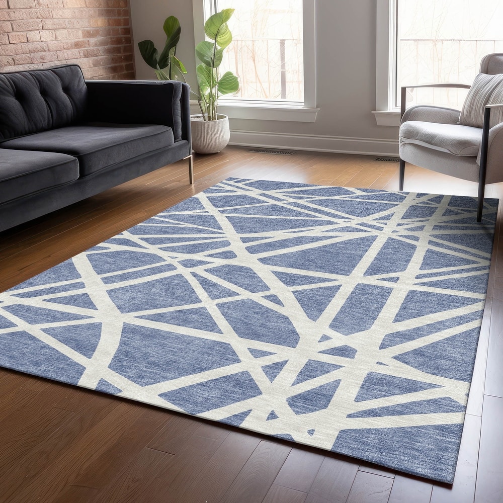 Machine Washable Indoor/ Outdoor Abstract Contemporary Chantille Rug