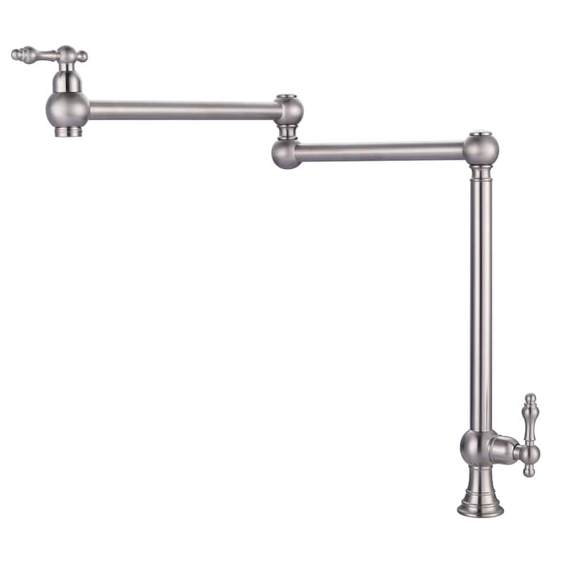 WOWOW 2-Handle Deck Mount Pot Filler Kitchen Faucet with Dual Swing Joints Design - Brushed Nickel