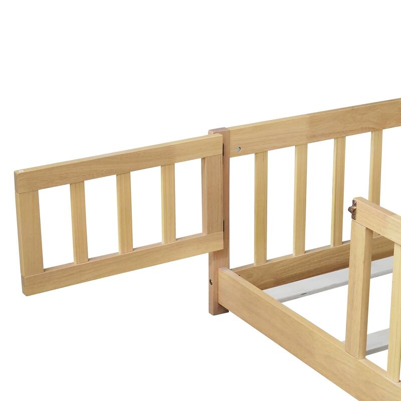 Floor Bed with Fence,Door and Safety Guardrails,Ideal for Kids' Play and Sleep