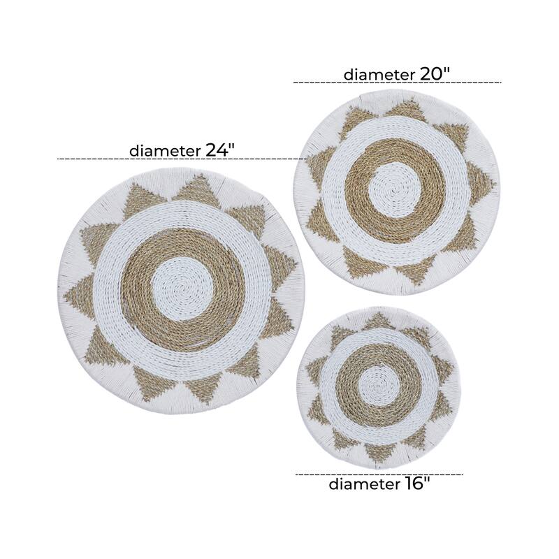 White Cotton Fabric Handmade Woven Plate Home Wall Decor (Set of 3)