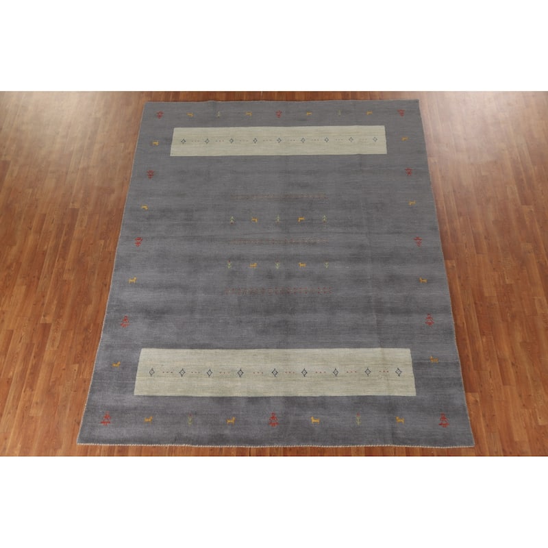 Tribal Gray Gabbeh Oriental Area Rug Hand-Knotted Wool Carpet - 8'1"x 9'11"