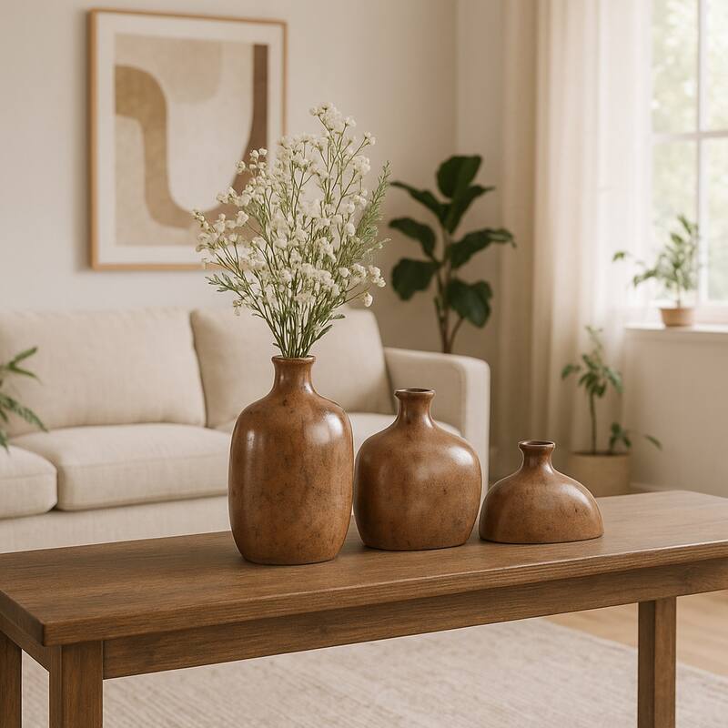 Stoneware Decorative Vases Sleek Sculptural Design Modern (Set of 3)