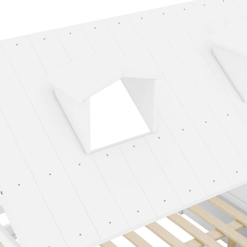 Full/Twin Size Wooden House Bed Frame with Roof, Ladder, Ample Storage - Perfect for Kids' Room, Whimsical Design, Easy Access