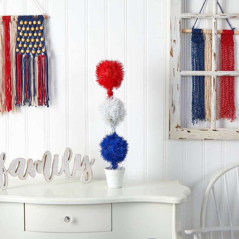Topiary Plant with Lights - 2ft Red White Blue Artificial Tree Decor