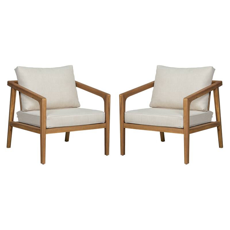 Roomfitters Westin Outdoor Acacia Wood Club Chairs with Water Resistant Cushions, Teak Finish Set of 2 - Set of 2