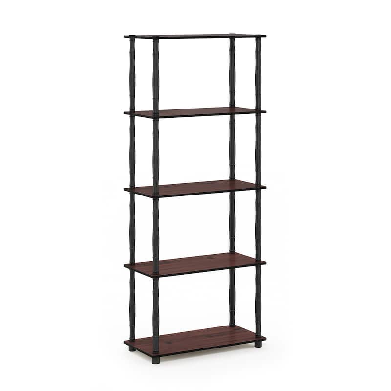 5 Tiers Wood Household Shelving Unit in Dark Cherry/Black (23.6 in. W x 57.4 in. H x 11.6 in. D) - 23.6