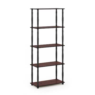 5 Tiers Wood Household Shelving Unit in Dark Cherry/Black (23.6 in. W x 57.4 in. H x 11.6 in. D) - 23.6