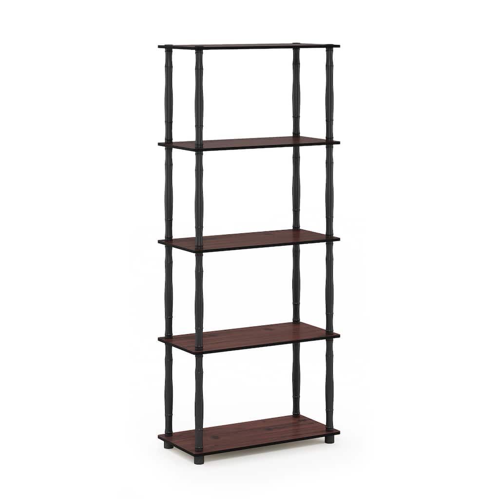 5 Tiers Wood Household Shelving Unit in Dark Cherry/Black (23.6 in. W x 57.4 in. H x 11.6 in. D) - 23.6