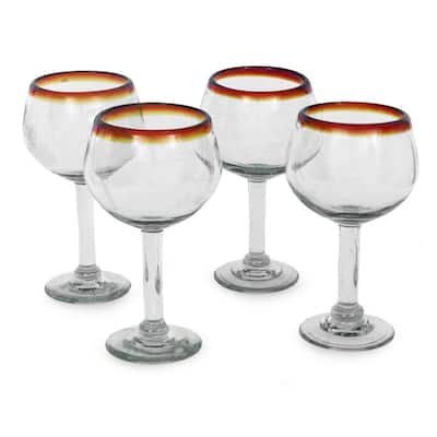 NOVICA Handmade Blown glass wine glasses Amber Globe set of 4 (Mexico)