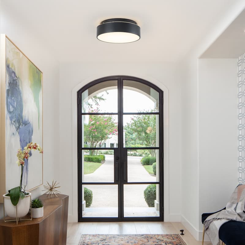 Dimmable LED Flush Mount Ceiling Light with 5-Color Temperature Selectable - 11.4 in W × 3.7 in H