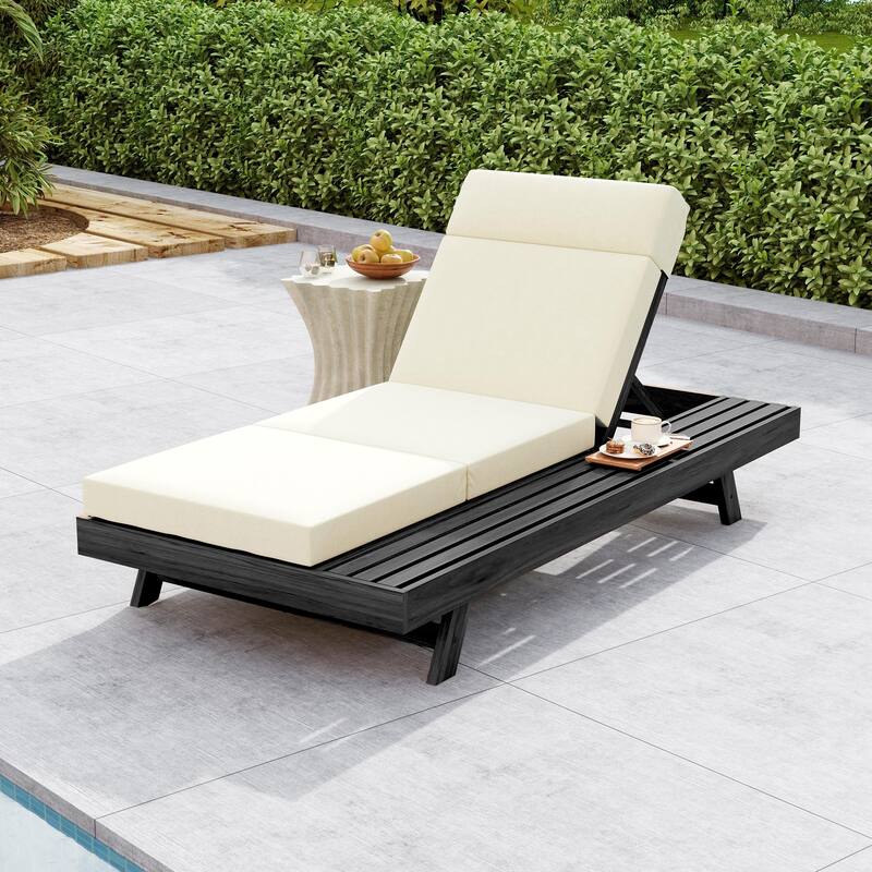 Christopher Knight Home - Elmont Outdoor Acacia Wood Adjustable Chaise Lounge with Water-Resistant Cushions & Headrest Cushion - Beige,Black