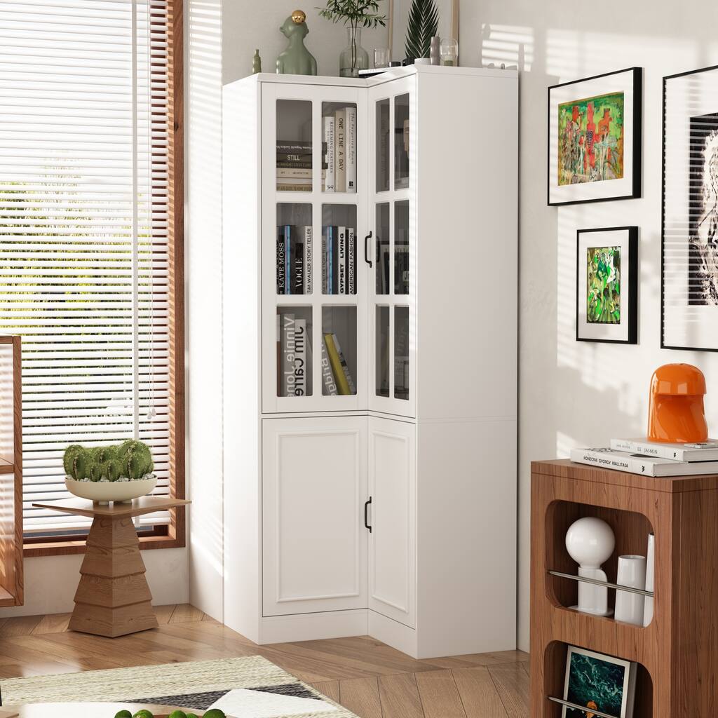 White 4-Door Croner Cabinet with 5 Shelves, Bookshelf