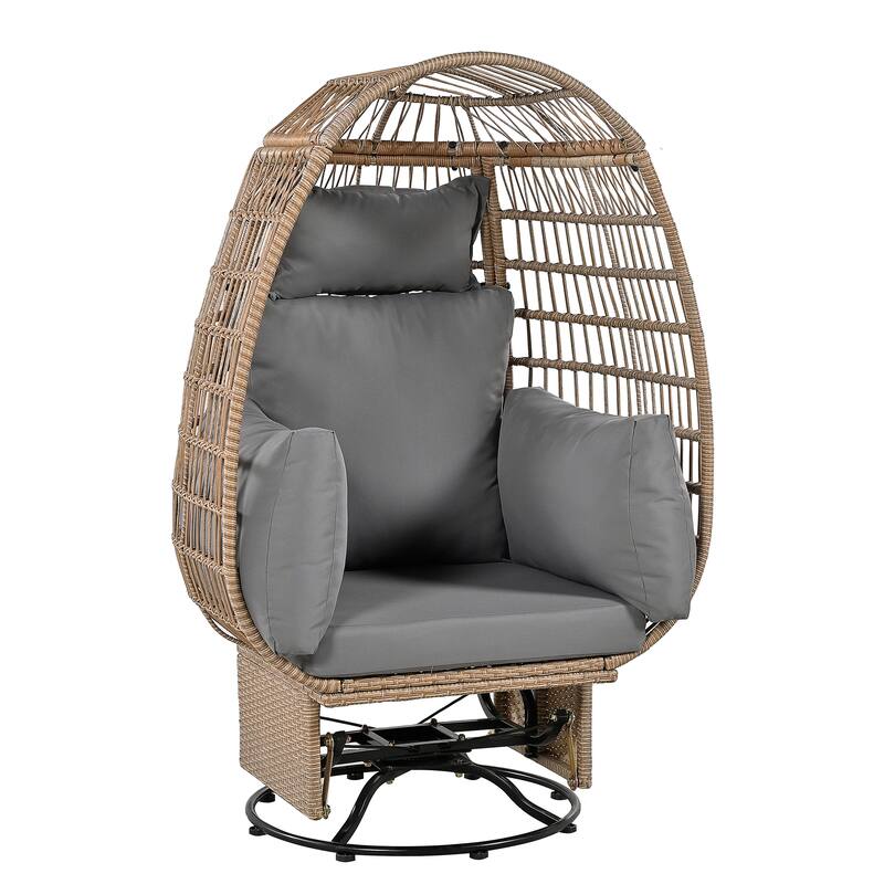 Outdoor Rattan Swivel Chair with Cushions and Rocking Function