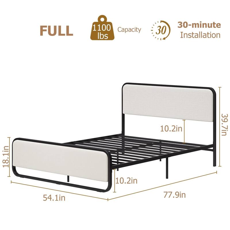 Bed Frame with Upholstered Headboard and Footboard