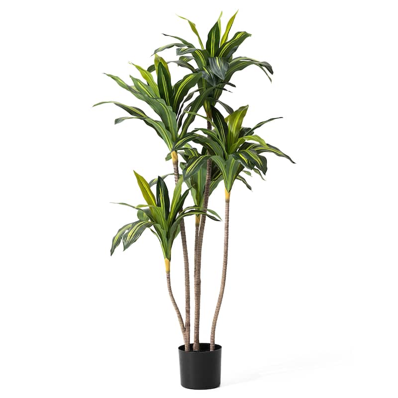 Glitzhome 4.5ft. Faux Dracaena Fragrans Plants in Pot - 27.50"D X 55.00"H