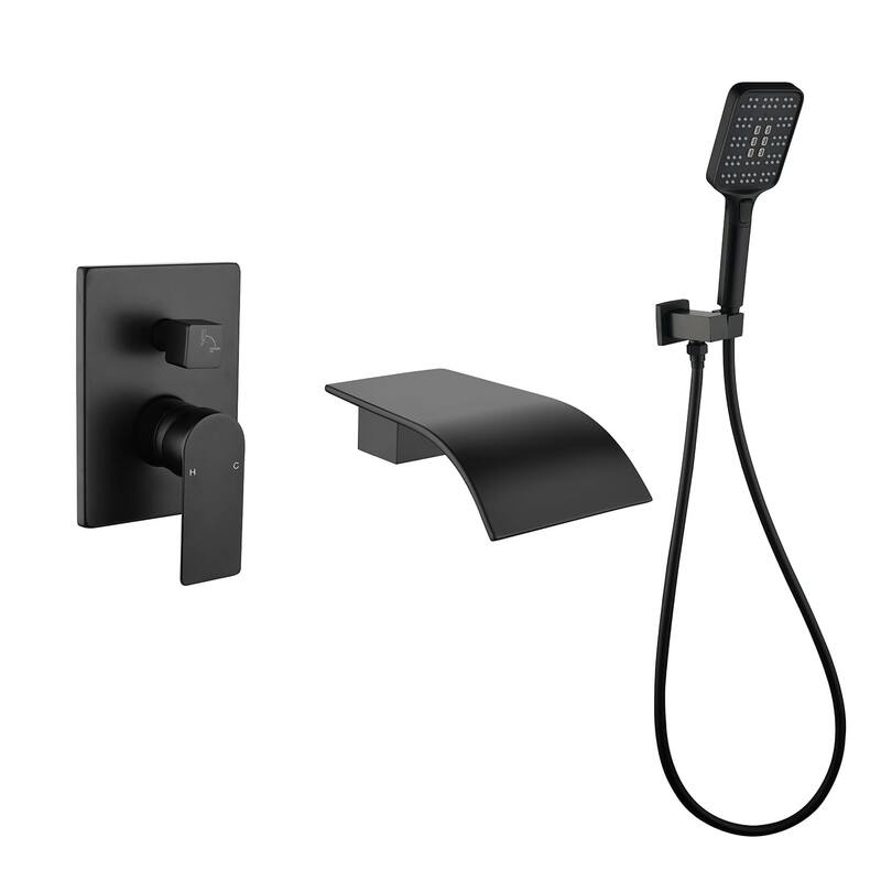 Wall Mounted Tub Faucet With Hand Sprayer Waterfall Bathtub Faucet Modern Single Handle Tub Filler Trim With Handheld Shower