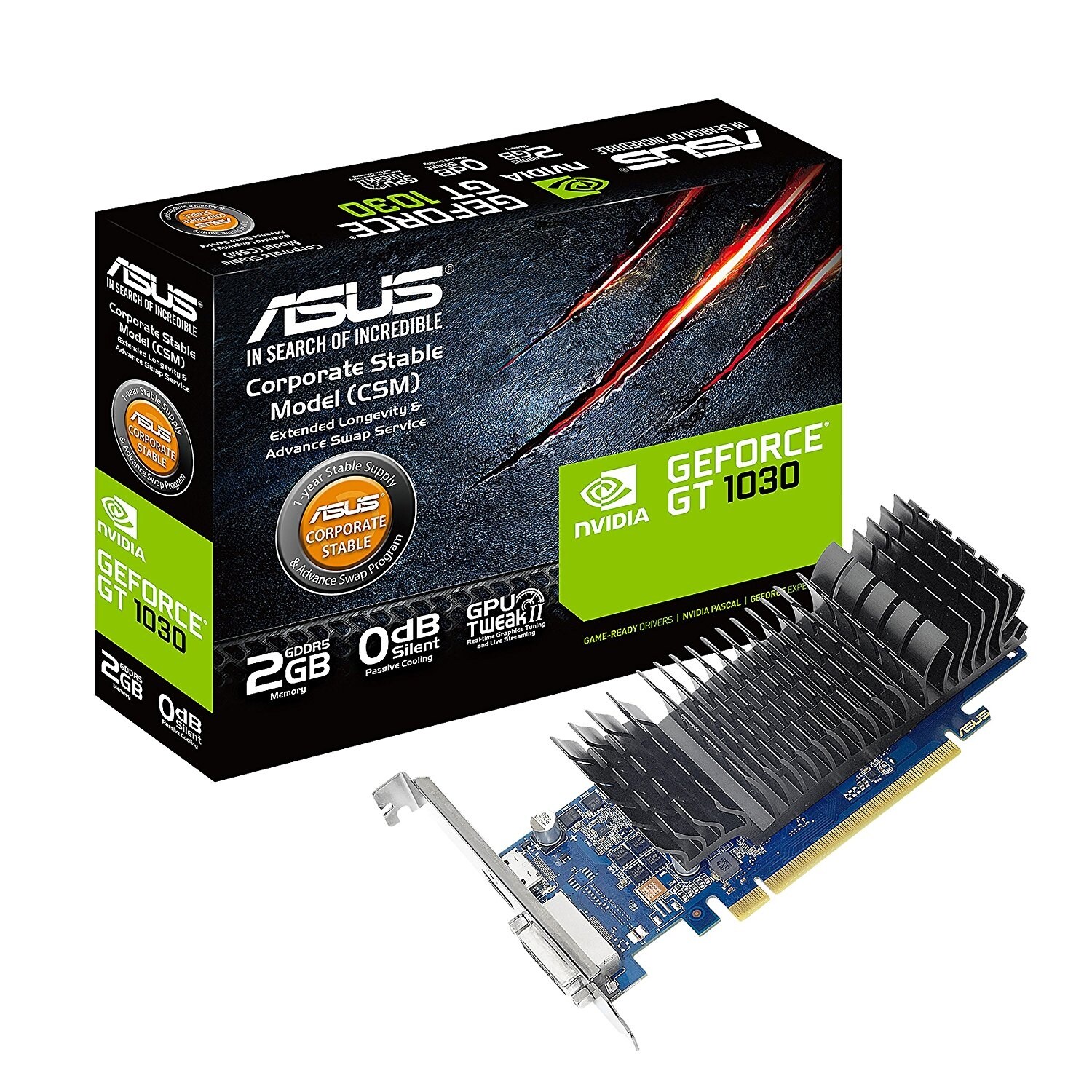 Asus Video Graphics Card Gt1030-2G-Csm Gt 1030 2Gb Gddr5 64Bit Pcie3.0 Hdmi/Dvid