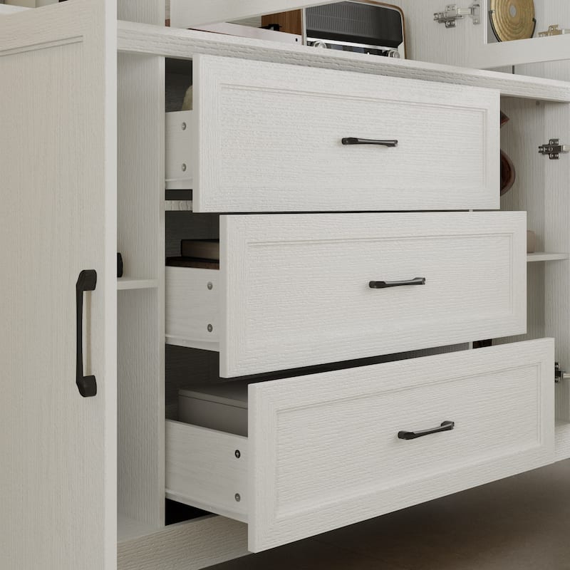 Pantry Cabinet Sideboard with Tempered Glass Doors & Drawers White/Brown