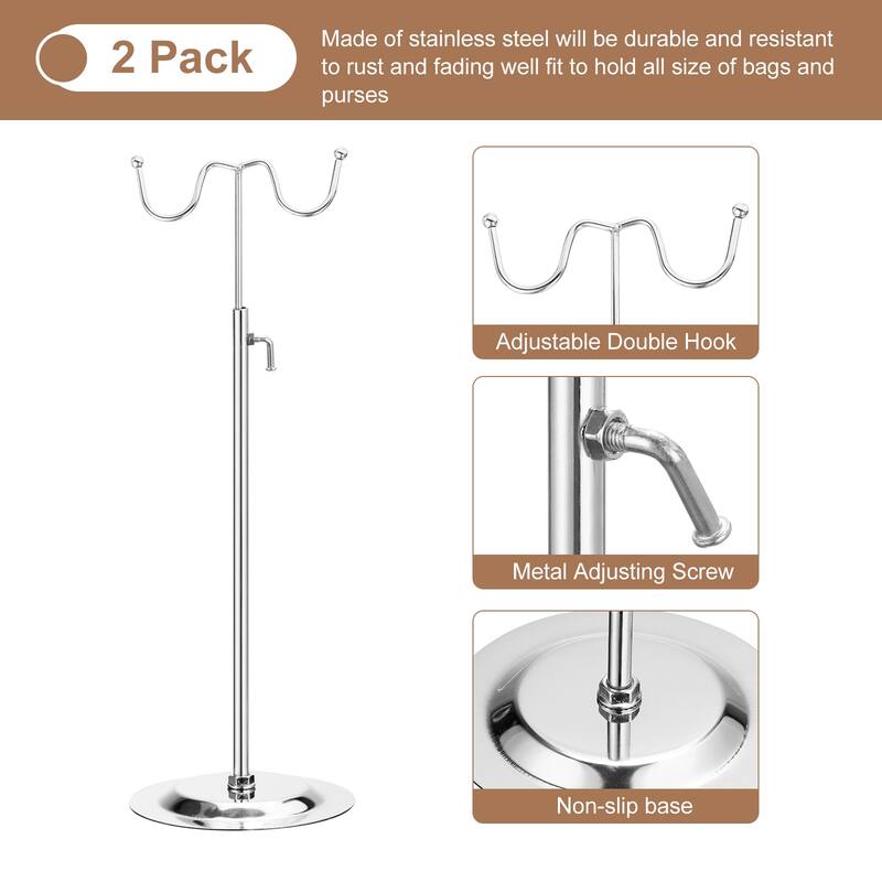2x 16.1"-28.7" Purse Display Stand Adjustable Double Hook Handbag Rack