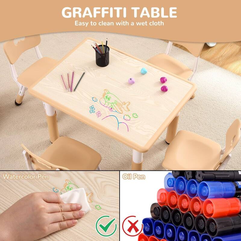 Kids Table and 4 Chair Set - Height Adjustable