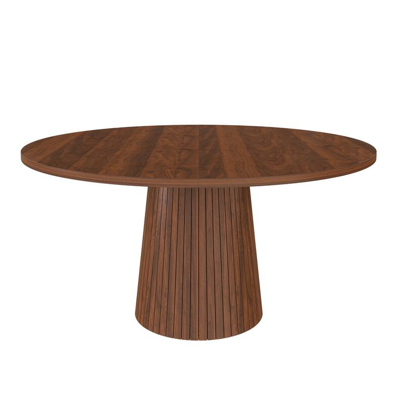 47 Inch Round MDF Dining Table for 4 - Modern Farmhouse Kitchen Table with Wood Strip Base