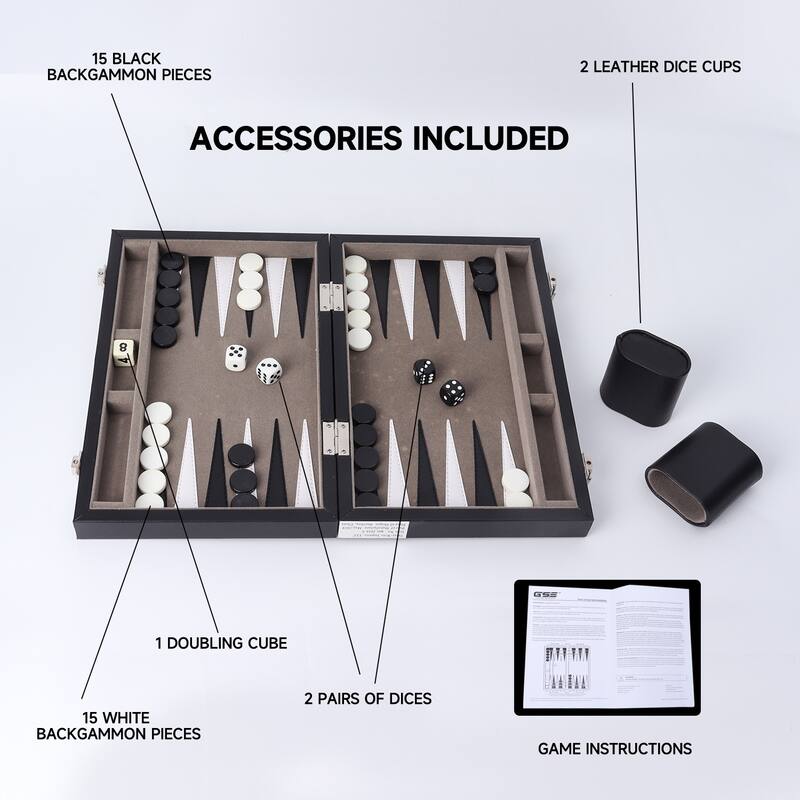 GSE™ 11" Leather Backgammon Board Game Set, Portable Folding Backgammon Board Game with Game Pieces - Small