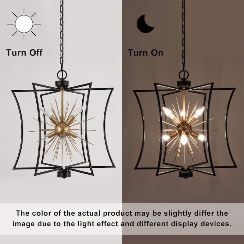 Modern Industrial Black Gold 20.5" D Chandelier Sputnik Starburst Pendant Light for Dining Room