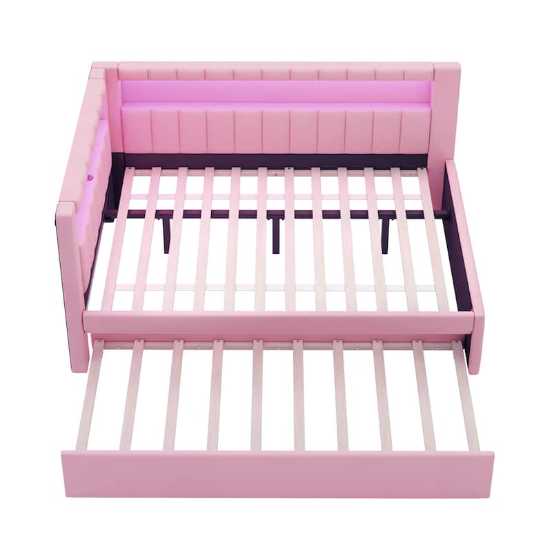 L-shape Daybed Built-in LED Belt and USB Ports, Corner Sofa Bed