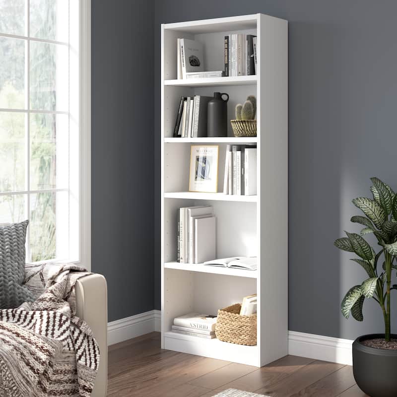Bush Furniture Universal 25W Tall 5 Shelf Bookcase Storage - White